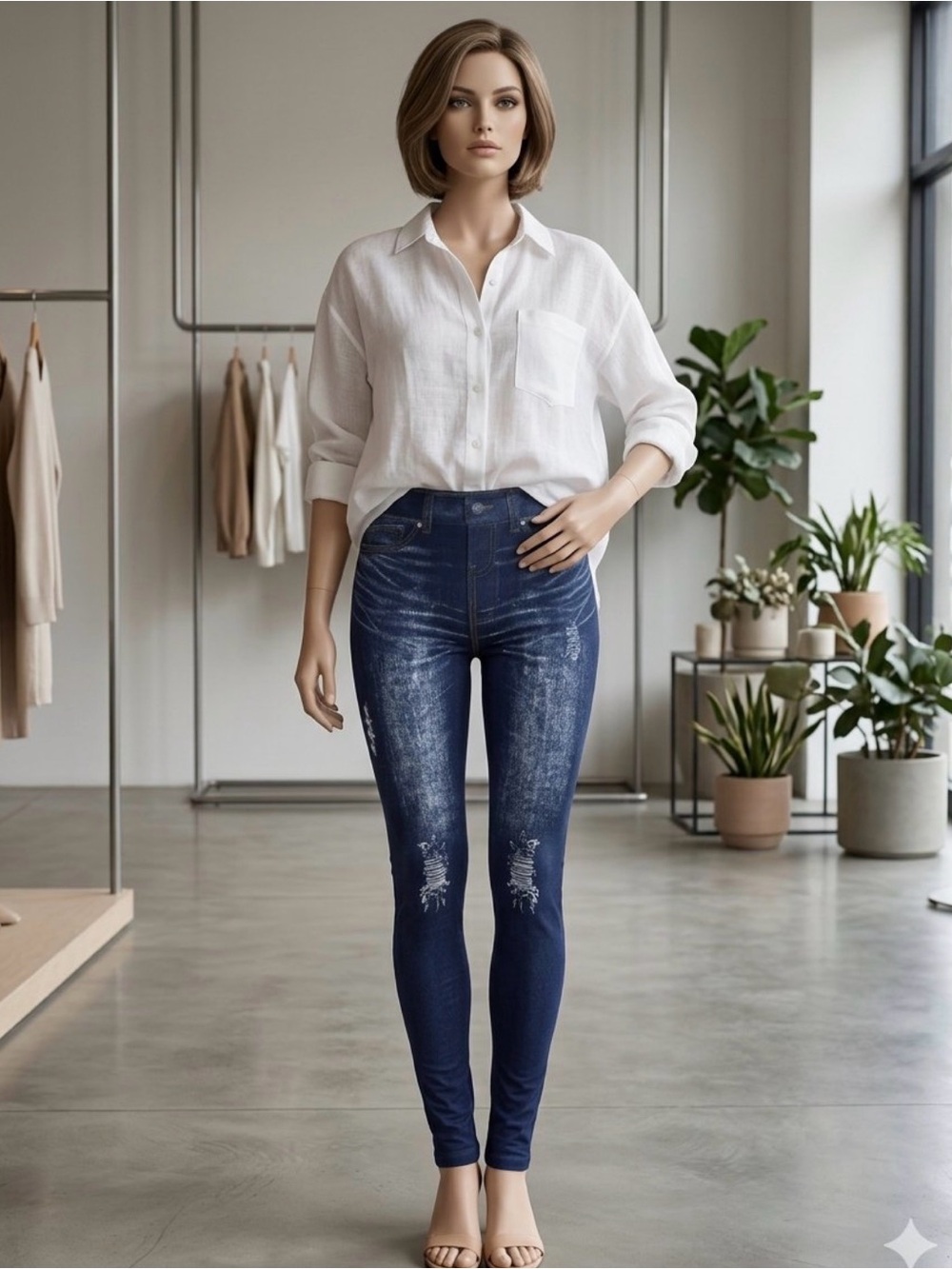 High-Rise Dark Blue Distressed Womens Jeggings